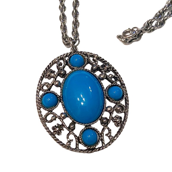 Vintage Turquoise Blue Necklace Silver - Picture 2 of 2